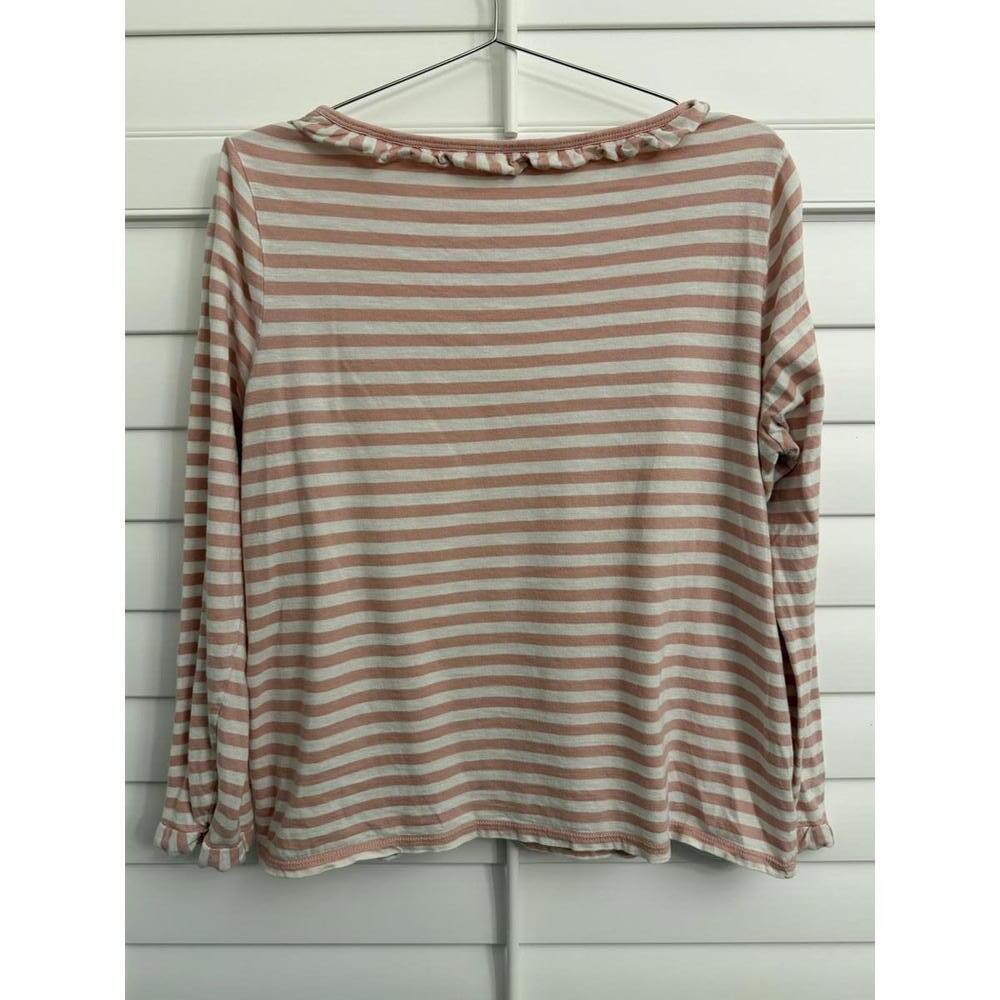 Boden pink and white striped long-sleeve cotton top with a ruffle collar - Picture 5 of 5